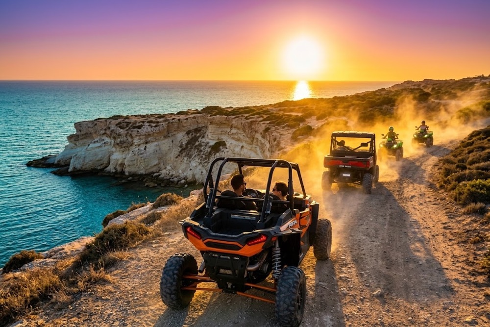 Guided buggy and quad safari convoy on a Paphos coastal trail